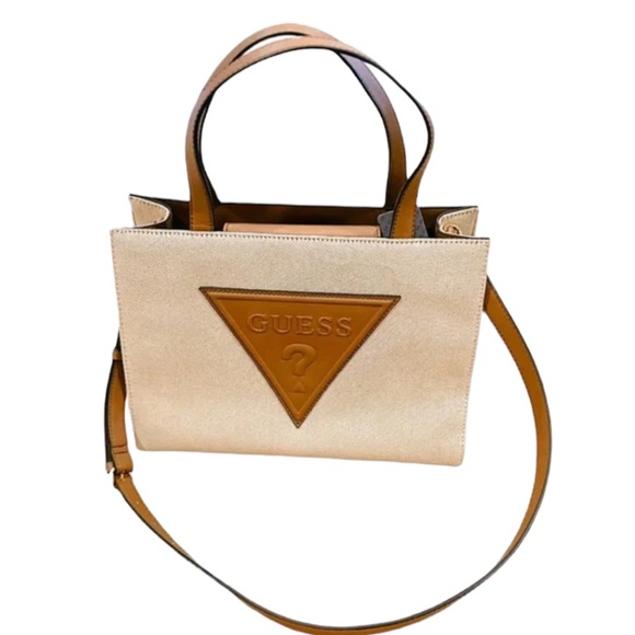 Guess Bags Guess Panya Canvas Crossbody Tote In Creambrown Poshmark